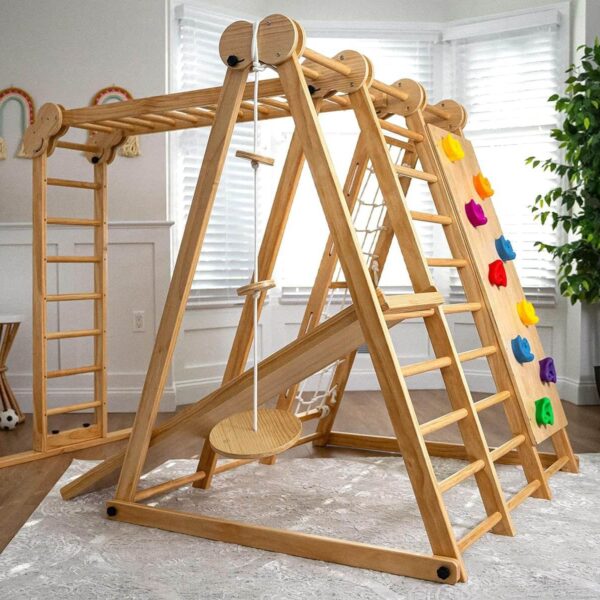 Indoor jungle gym with monkey bar