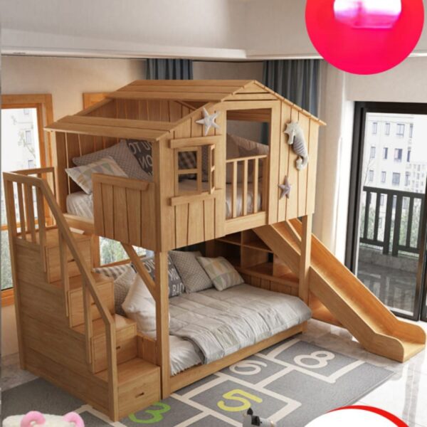 Tree house bunk bed with slide