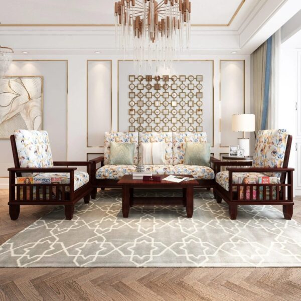 LU Wooden Teak Wood 5 Seater Sofa Set